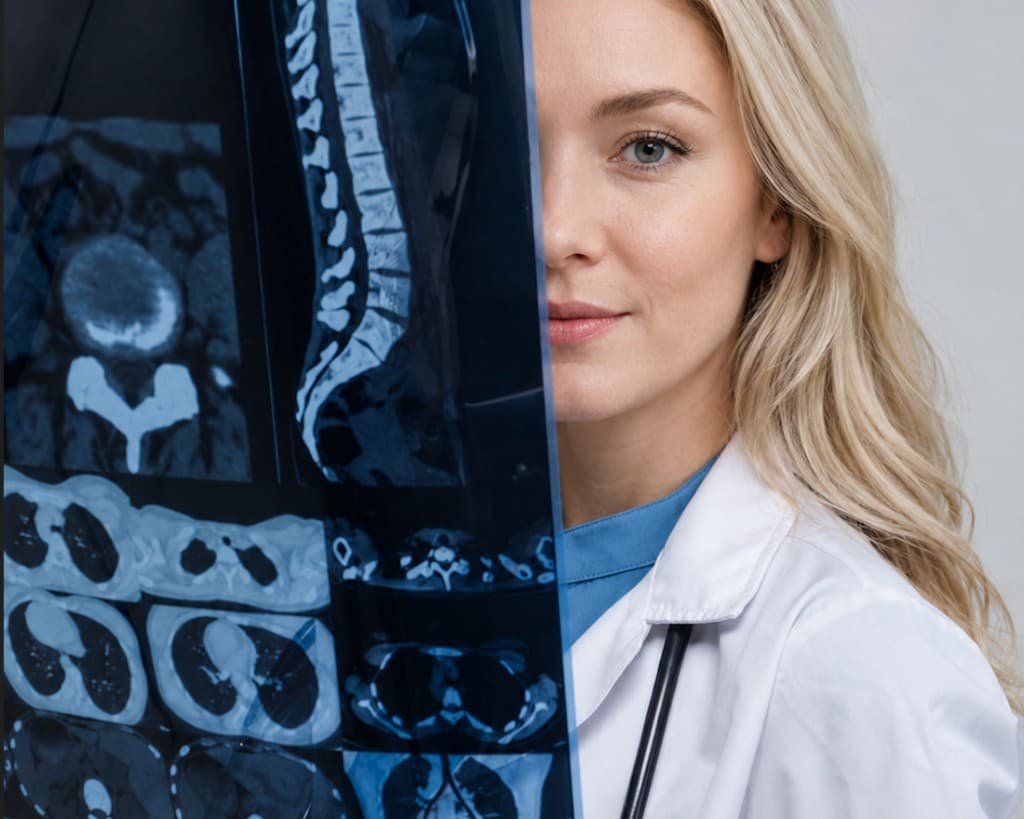 Physician holding diagnostic imaging film